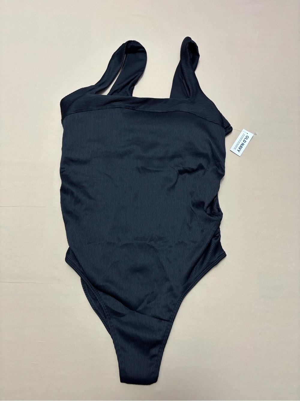 NWT Old Navy Black Ribbed Women's Square Neck Maternity One-Piece Swimsuit Large